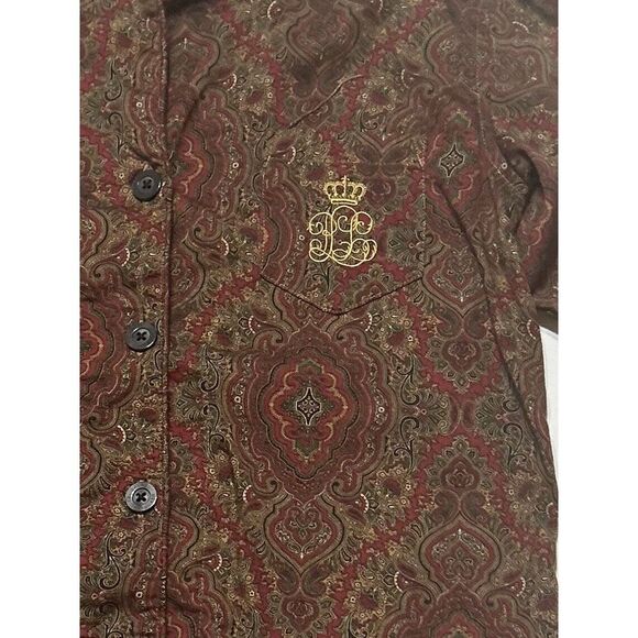 Lauren Ralph Lauren Shirt Womens Petite Small Paisley Leisure Pajama  Embroidery - Picture 5 of 9